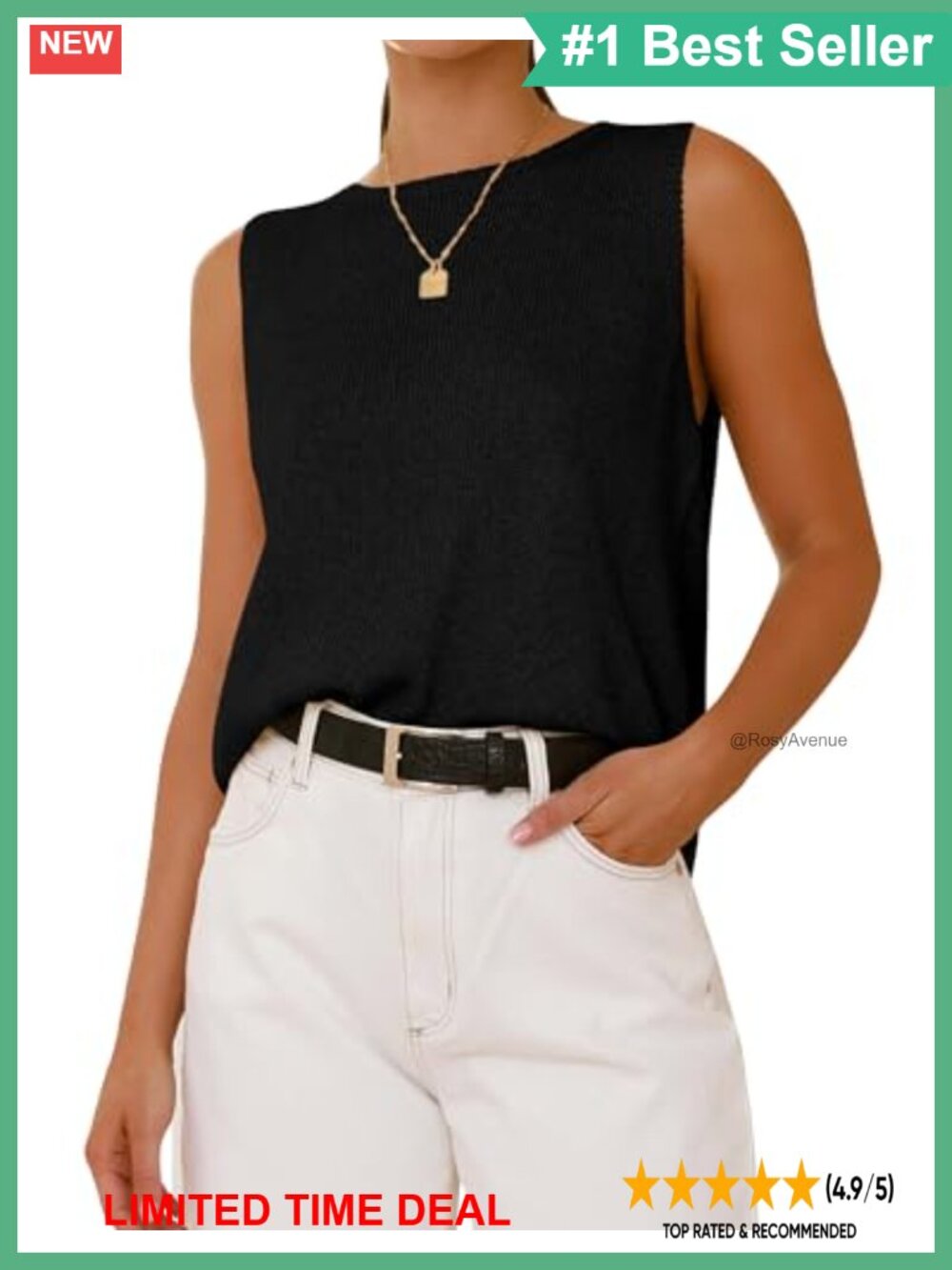 Sleeveless Sweater Vest Loose Fit Crewneck Knit Tank Top Casual